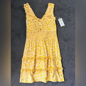 Women’s' Yellow Floral Sundress - Tiered Ruffle Dress